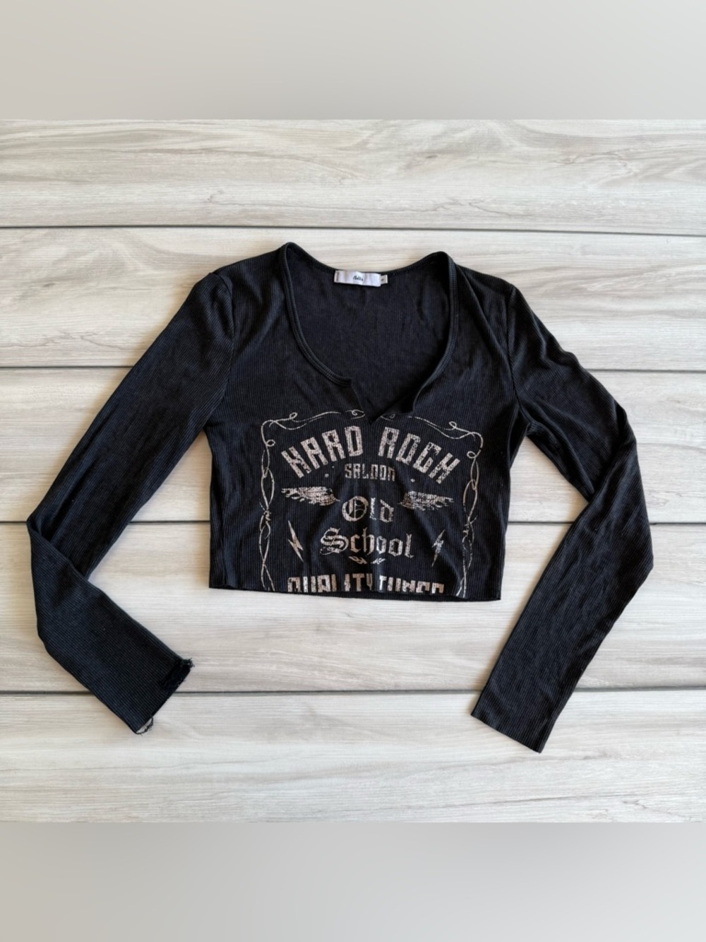 Adika Hard Rock Saloon Long Sleeve Crop Top Black Small EUC
